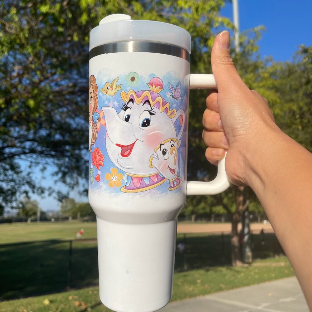 Custom 40 oz Tumbler Disney Beauty and the Beast Belle Brand new  double… - Picture 7 of 9